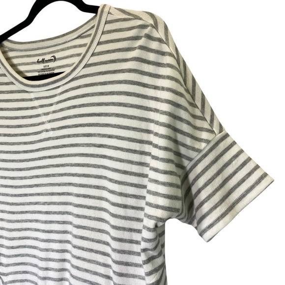 HALF MOON Women size M striped gray white front pockets short sleeve knit dress - Picture 4 of 6